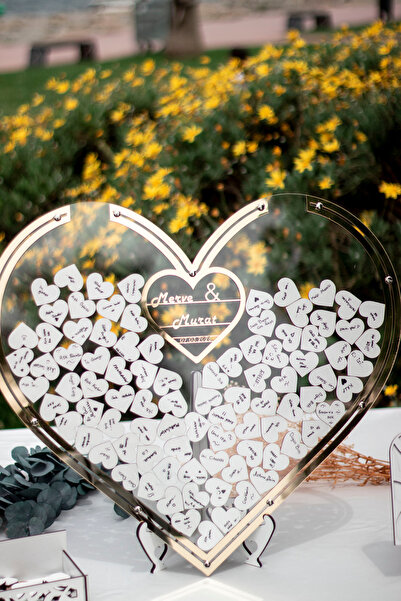 857 Tasarım Düğün & Nişan Misafir Eğlenceli Gold Dilek Standı Seti (Kalem Hed...