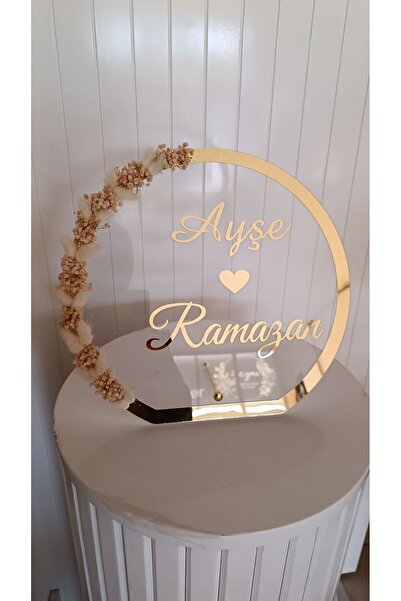 şeyma lazer Kuru Çiçek Süslemeli Nişan Masaüstü İsimlik