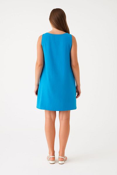 enmodaiçgiyim Turquoise 100% Cotton Muslin Fabric Short Women's Dress with Pockets – Summer Comfortable Casual Dress
