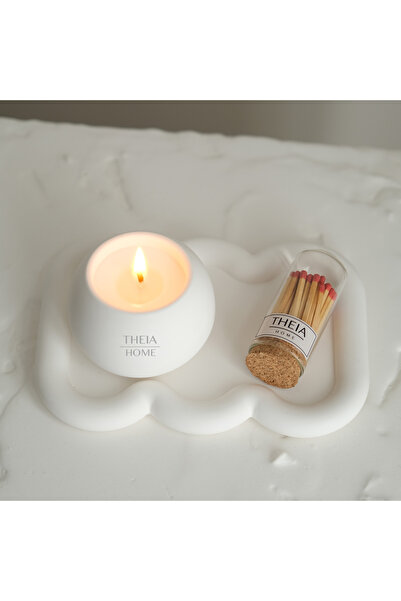 THEIA HOME 3'lü VANİLYA KOKULU SOYA MUM, DEKORATİF TABAK VE KİBRİT SET