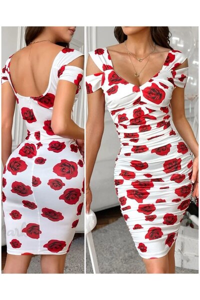 hipnoz butik kadın çiçek desenli kısa kollu mini elbise