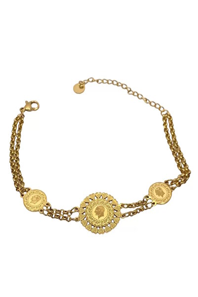 CAŞ DEKORASYON Gold Colored Steel Bracelet with Quarter Figure