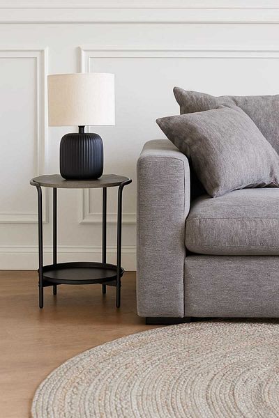 PixelsFurniture Pixel Furniture 2-Tier Round Side Coffee Table with Wood Top, Lower Shelf and Metal Ends