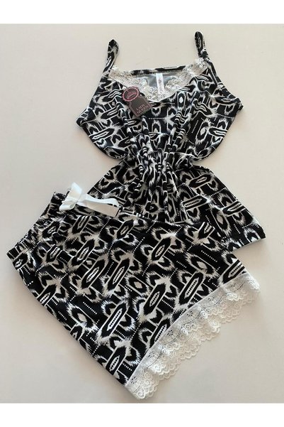 Lady Queen likralı ring viskon kadın şortlu pijama takımı