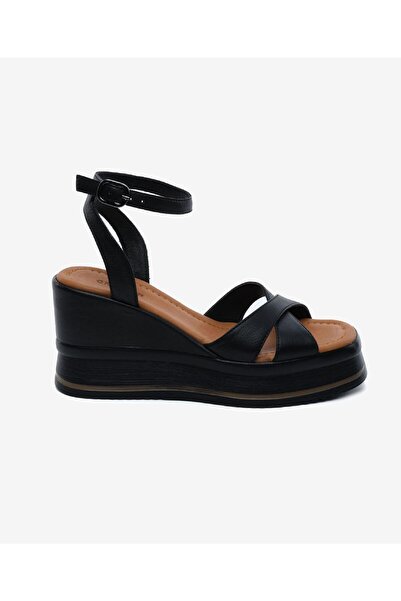 Greyder Women's Black Genuine Leather Heeled Sandals 5Y2Fs59260