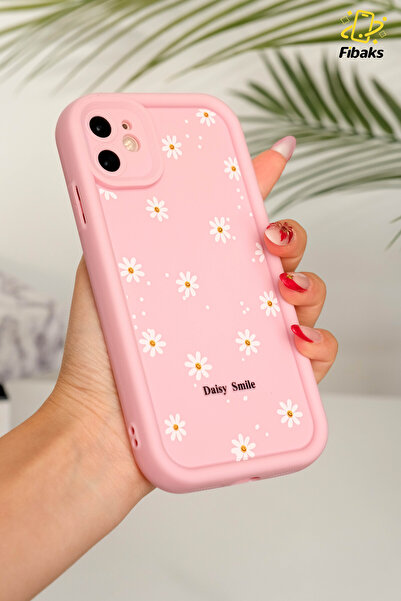 Fibaks Apple iPhone 11 Kılıf Yumuşak Dokulu Papatya Desenli Yumuşak Kamera Korumalı Silikon Kapak
