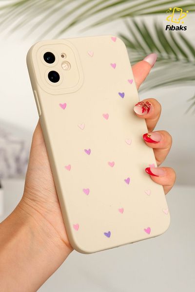 Fibaks Apple iPhone 11 Case Silicone with Camera Protection Colorful Heart Design Silicone Cover with Camera Protection