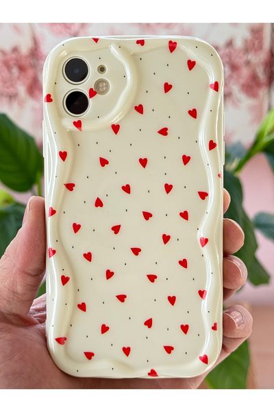 Fibaks Case for Apple iPhone 11 with Camera Protection Wave Edge Red Heart Pattern Silicone Cover
