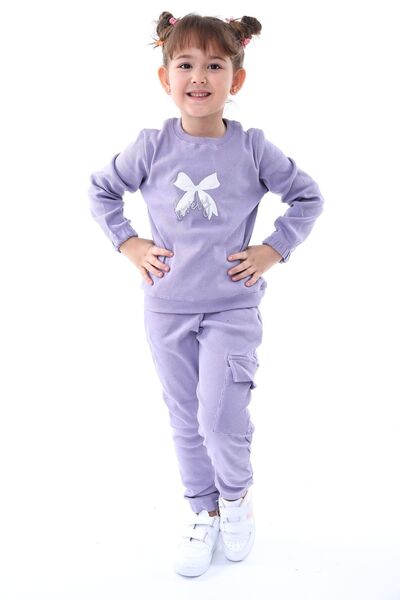 ZUZUNGA Camisole Bow Embroidered Cargo Pocket Detailed Girls' Set Fuchsia Age 3-8