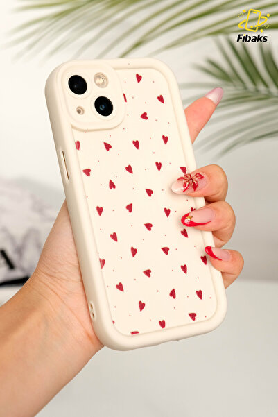 Fibaks Apple iPhone 13 Case Silicone with Camera Protection Colorful Heart Design Silicone Cover with Camera Protection
