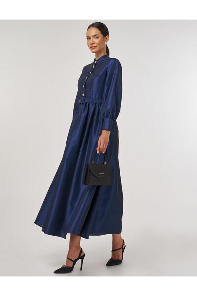 Kayra Kemer Detaylı Tafta Elbise Lacivert