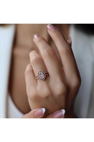 ByGoldenHouse Çift Kollu Oval Baget Pırlanta Yüzük
