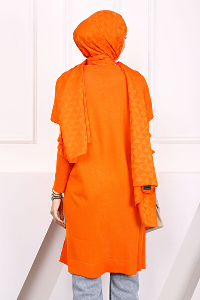 İmajButik Πορτοκαλί Crew Neck Mercerized Casual Knitwear Tunic