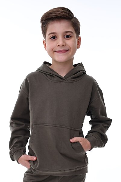 ZUZUNGA Basic Hooded Hooded Kangaroo Pocket Detailed Children's Sweatshirt 3-10 Years Ecru