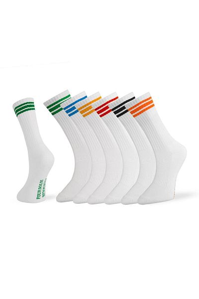 FOURSOLOS Men's Socket, Towel Base, Colored Belt in Rubber, College Tennis White Set of 6