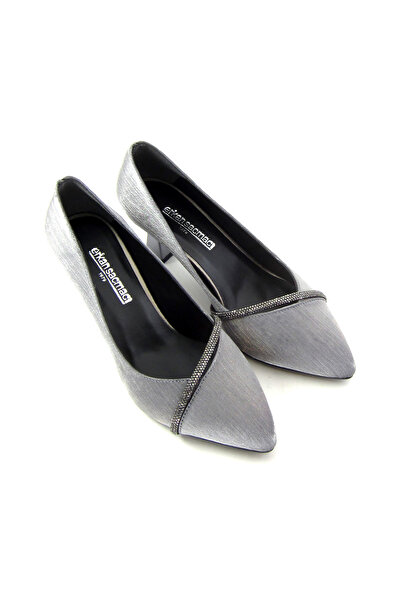 Erkan Saçmacı Shimeca Antrasit Saten Taşlı Sivri Burun İnce Topuklu Abiye Ayakkabı