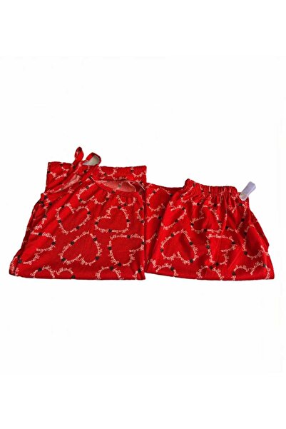 DERENE Milan Red Heart Patterned Women's Shorts Pajama Set with Stylish Design