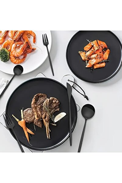 LIXADA 30-Piece Stainless Steel Knife Fork Spoon Full Set Black for Home Office Restaurant Hotel Black