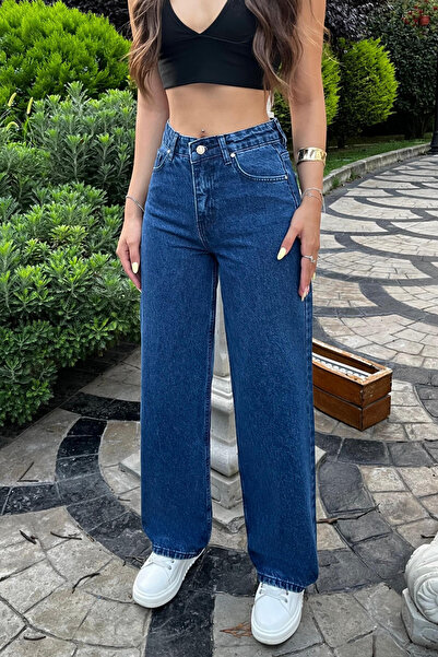 BİKELİFE Sötétkék magas derekú széles szárú farmer