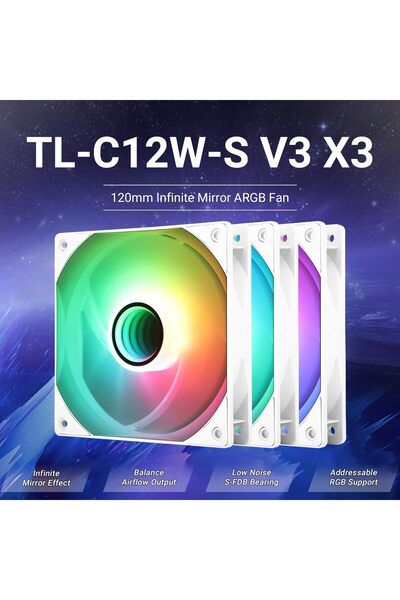 ThermalRight TL-C12W-S V3 x3 Packs Case Fan 120mm ARGB CPU Cooler Fan Comes with ARGB Mirror Light Effect,