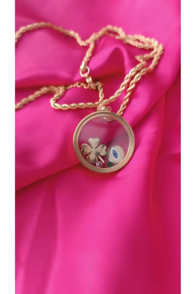 shop Clover and Evil Eye Bead in Long Chain Dome 1St Class Women's Steel Necklace