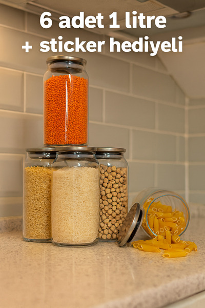 LİNGO HOME 6 Adet 1 Litrelik Paslanmaz Vakumlu Metal Kapaklı Kavanoz-Saklama Kabı