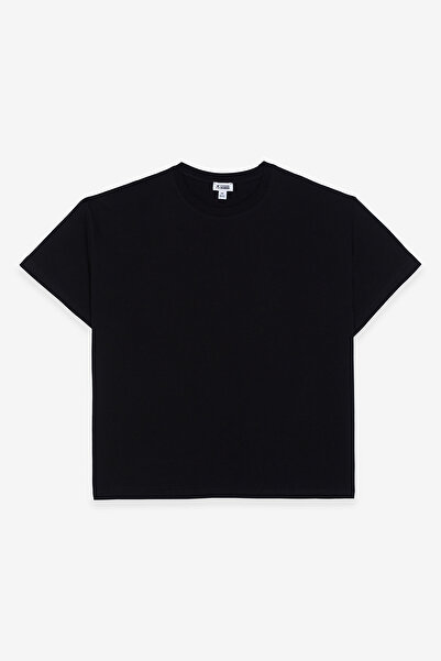 COMMON MELON Kadın %100 Pamuklu Oversize Basic Tişört Siyah