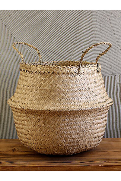 Bahçem Natural Katlanabilir Hasır Sepet Saksılık 38x40cm