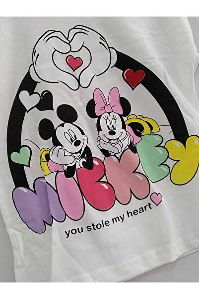 Store Kalp Mickey Baskılı Kız Çocuk Yazlık Takım Alt-üst Takım T-shirt Şort Plaj