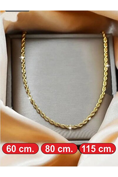 vogutima Kadın Çelik Kolye - 4mm Çelik Halat - Burma Sarı Renk 24 Ayar Altın ...