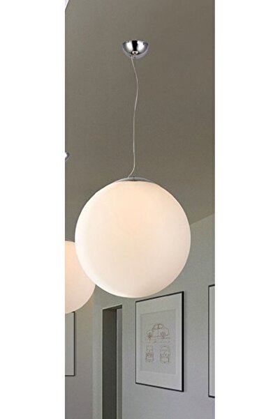 ASR Beyaz Küre 40 Cm Çapında Globe Cam Dekoratif Büyük Boy XL Sarkıt Avize Ay...