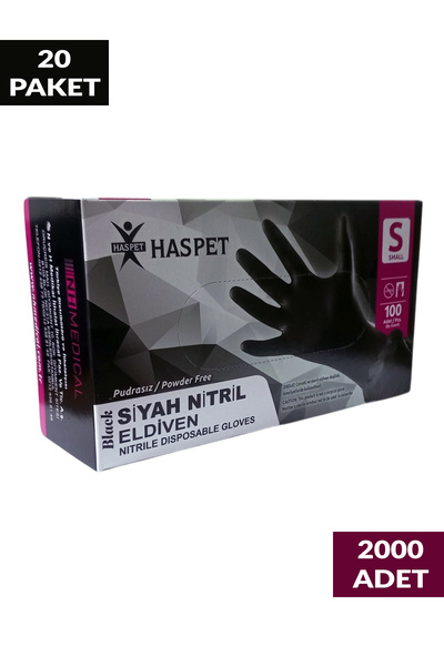 Has-Pet Black Nitrile Powder-Free Gloves Size S Twenty Pack 2000 Pieces