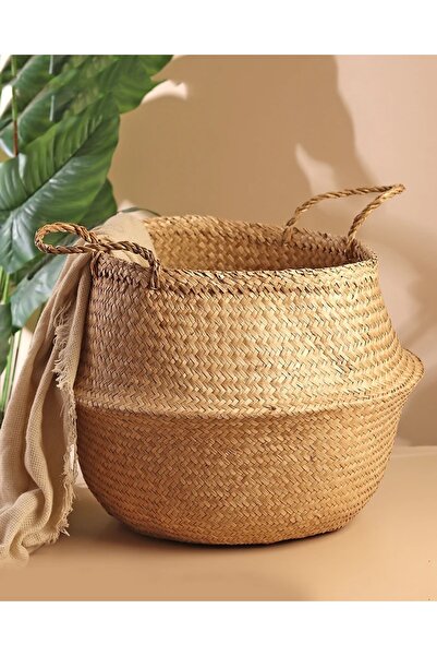 Bahçem Natural Katlanabilir Hasır Sepet Saksılık 24x28cm