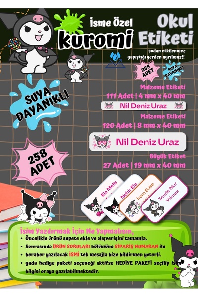 Ceres Studio Kuromi Okul Etiketi Defter Etiketi Kalem Etiketi Kişiye Özel Suy...