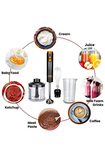 sonashi 4-In-1 Hand Blender, Stainless Steel Blades with 2 Speeds for Baby Food, Soup, Juice, 250 Watt