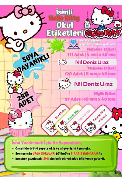 Ceres Studio Hello Kitty Okul Etiketi Defter Etiketi Kalem Etiketi Kişiye Öze...