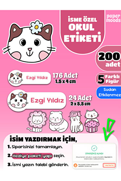 papermoods İsim Yazılabilen Okul Etiketi, Kalem Etiketi Defter Etiketi Seviml...