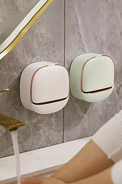 TEMBAY Beyaz Yapışkanlı Modern Sabunluk Kapaklı Kendinden Boşaltmalı Su Tutma...