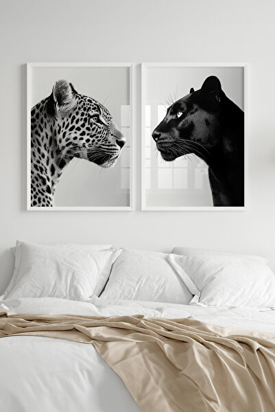 Home 2'li Jaguar ve Çita Tablosu, Oturma Odası Dekoru, Mutfak Dekoru, Mutfak Dekoru, Çerçevesiz Poster