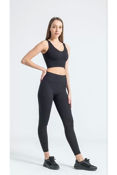 Melvyn Women's High Waist Ribbed Leggings - Black