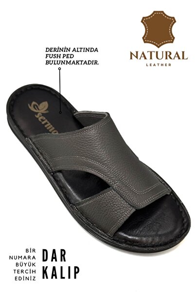 sermoda Genuine Real Leather Men's Slippers Light Slippers Leather a Shirm Smoked