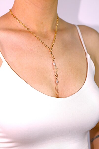 MARCİELO Accessories قلادة Y - قلادة على شكل قلب ونجمة وقمر مع لؤلؤ