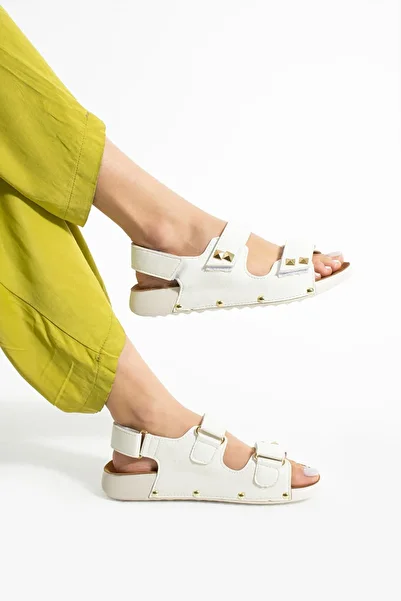 ModaAmour Amour Algatha White Sport Gold Buckle Women's Sandals