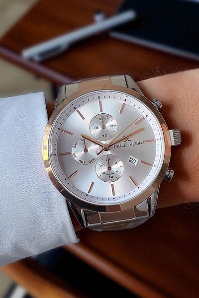 Daniel Klein Rose Gold/Metallic Steel Bracelet Men's Wristwatch with Calendar