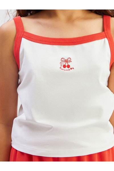 LC Waikiki Gencc Quality Square Collar Rope Strap Crop Tank Top for Girls