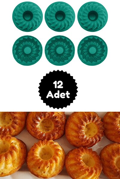 Atlas Mutfak Green 12-Piece Silicone Mini Cake Mold - Muffin Mold 12 Piece Cu...