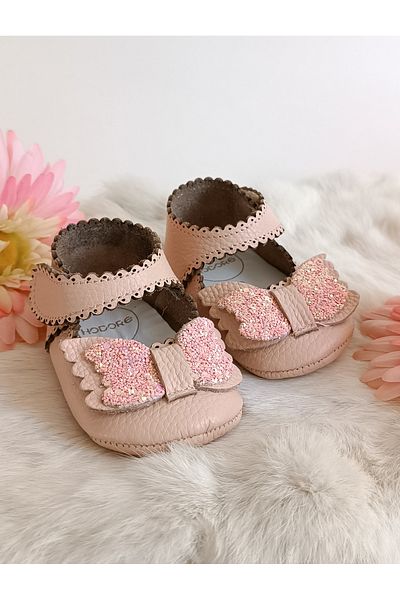 Hodore Angel Powder Genuine Leather Baby Loafer Booties