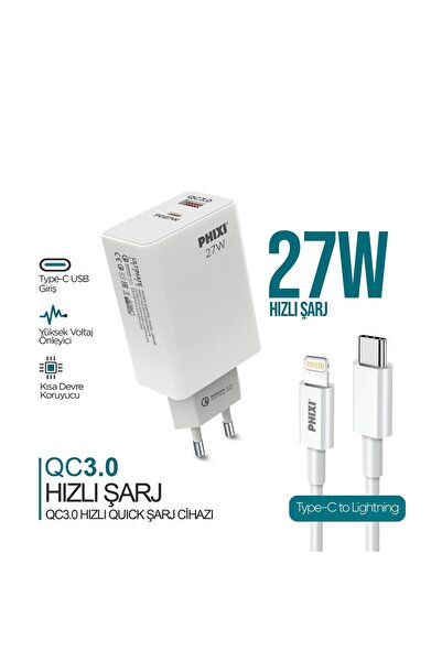 Phixi Ultimate UPD4225L 27W Lightning to Type-c PD Girişli Hızlı Şarj Cihazı