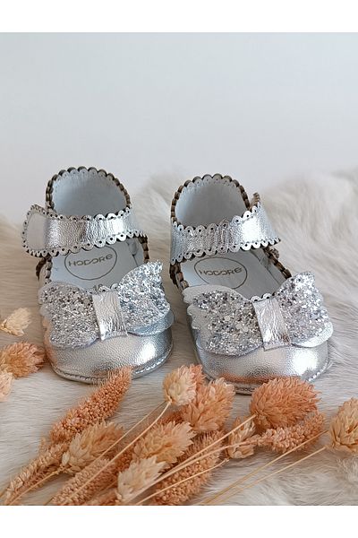 Hodore Angel Silver Genuine Leather Baby Loafer Booties