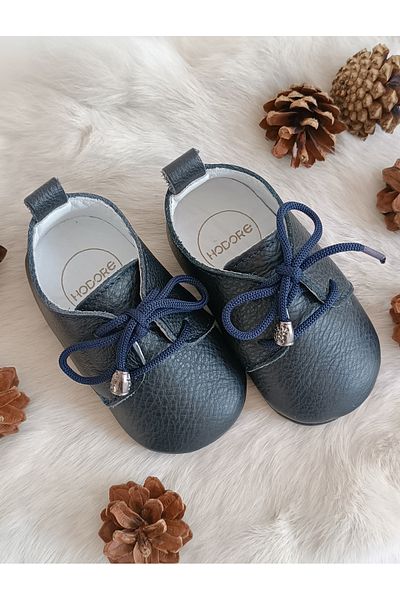 Hodore Alfa Navy Blue Genuine Leather Baby Loafer Shoes